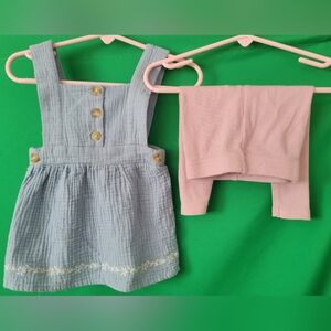 Blue Dress Cotton Muslin Overall Ribbed Pink Pant Nicole Miller 3-6mth 6-9m Baby